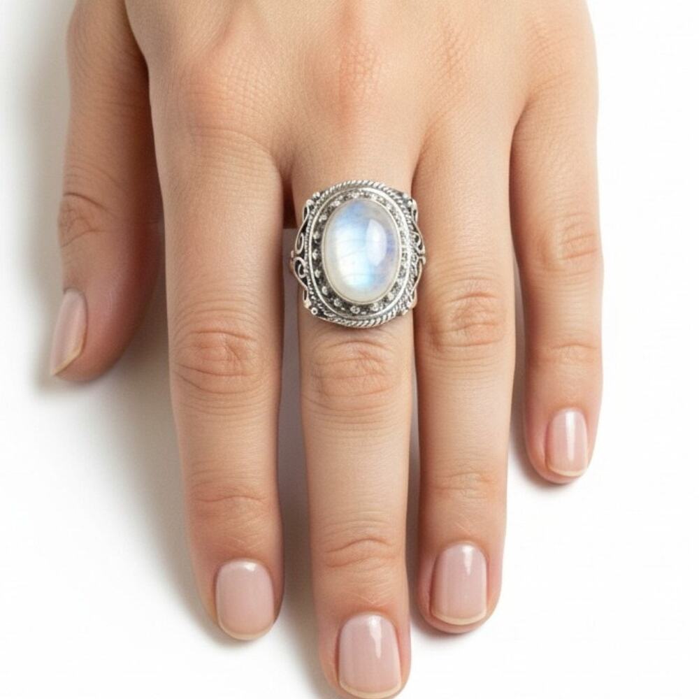 Moonstone Handmade Artisan Ring Silver 925 Stamped Sz 6.25